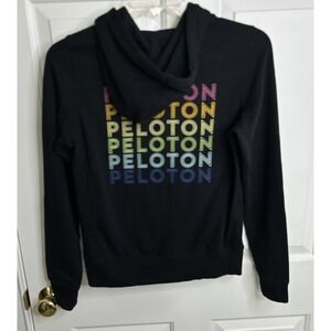 Peloton Hoodie Women's Small Full Zip Black + Rainbow‎ Logo On Reverse Side NWT*